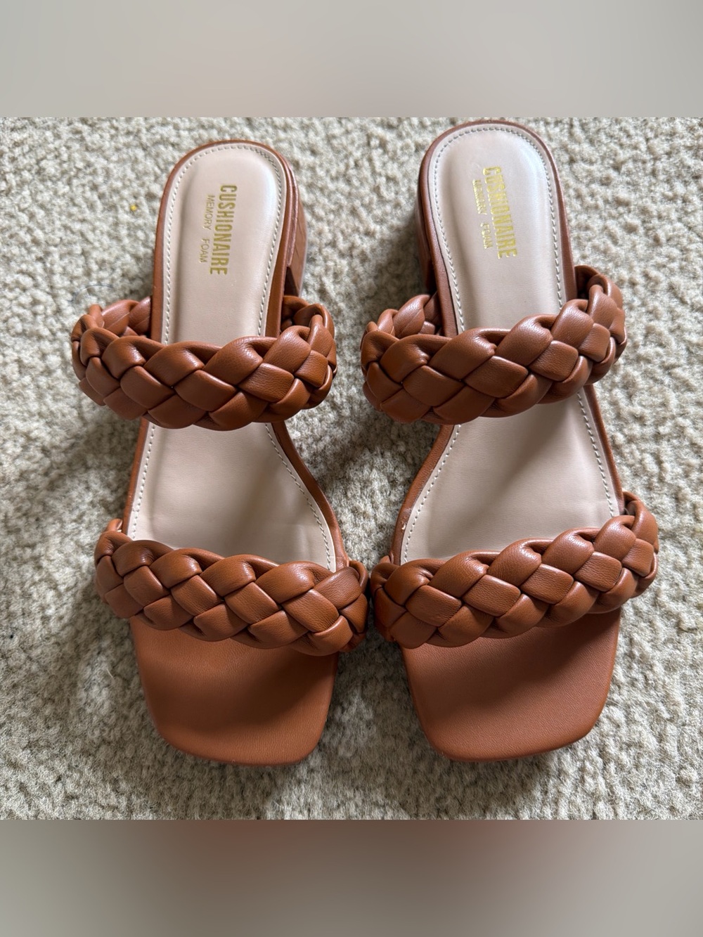 Cushionaire Braided Double-Strap Slide Sandals — Cognac